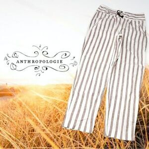 Anthropologie Oasis Striped Linen Blend Tailored Ankle Pants White/Taupe 6